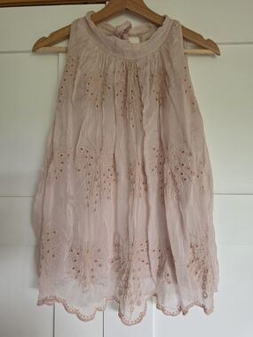Soft Blush Eyelet Silk Sleeveless Blouse